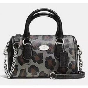 Coach Ocelot Mini Bennett Grey Multi Leather Satchel Crossbody Boston Bag F36449